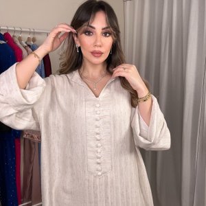 Jellaba en Lin Beige avec Sqalli