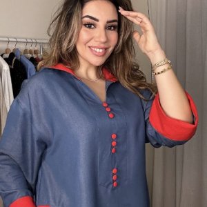 Jellaba en Jeans avec Rouge