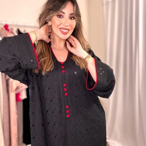 Kaftan Moderne Noir et Rouge